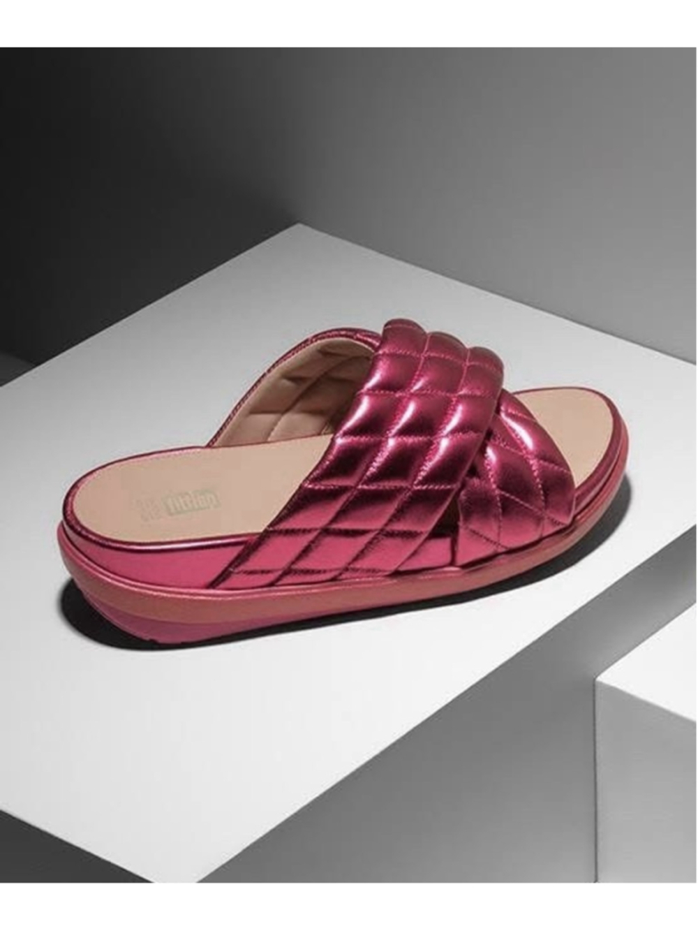 Fitflop Loosh Luxe Slide Sandals 7 Quilted Leather Metallic Pink LIMITED EDITION